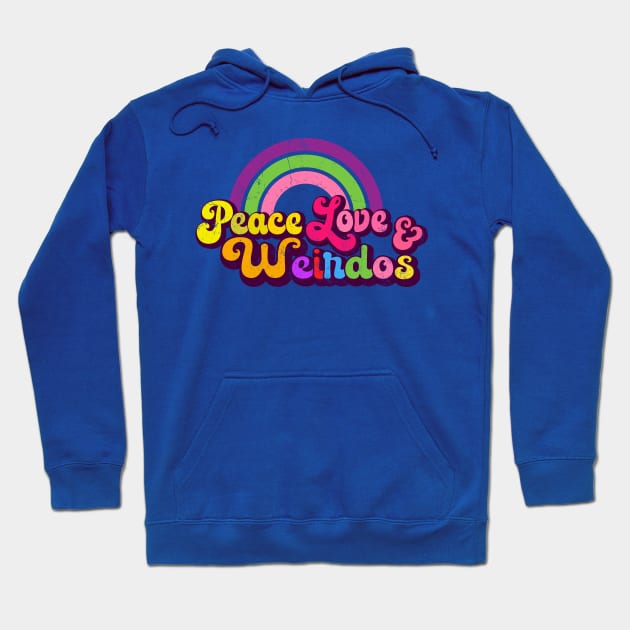 Peace Love Weirdos - Retro Rainbow Hoodie by Jitterfly